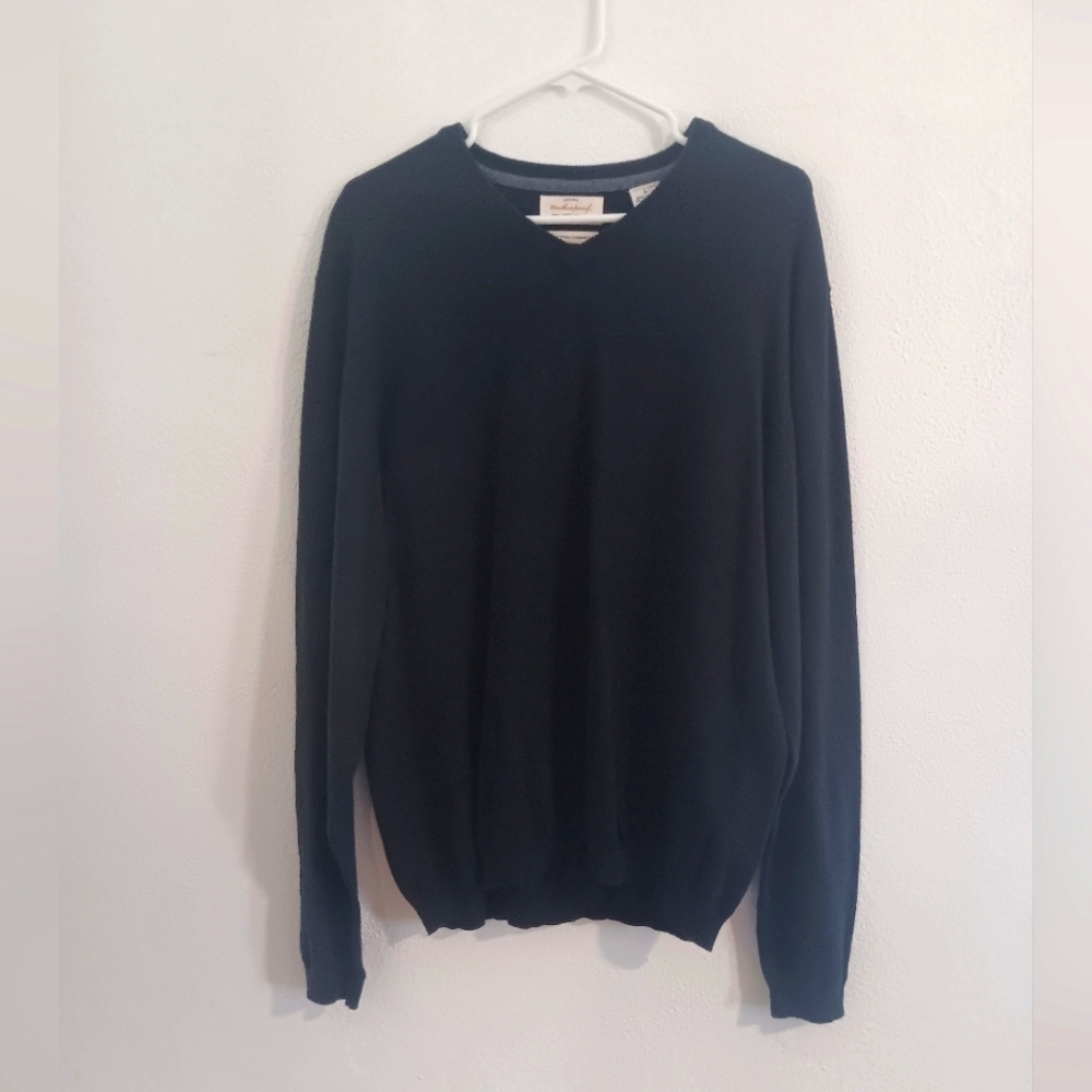 Weatherproof Vintage Black Cotton Cashmere V-Neck Sweater Men's L